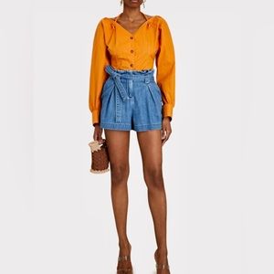 L'AGENCE HILLARY PAPERBAG LIGHT BLUE DENIM SHORTS